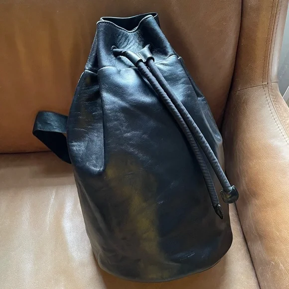 Pars Unum black leather Carbon bucket tote sling bag backpack luxe made in Italy - Picture 5 of 16